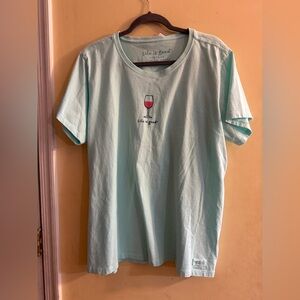 Life is Good Light Blue T-Shirt with wine glass motif, XXL
